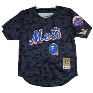 BAPE New York Mets Mitchell & Ness MLB Medium Jersey Black‎ Gray NWT